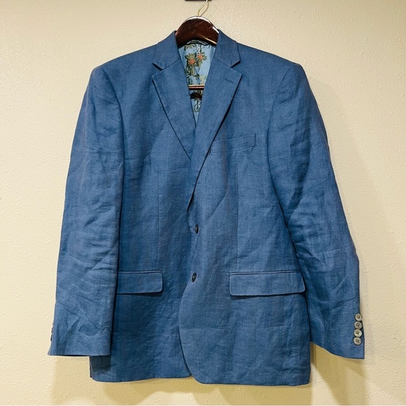 Lauren Ralph Lauren Linen Blazer Size 40R Lord & Taylor Floral Lining Blue EUC